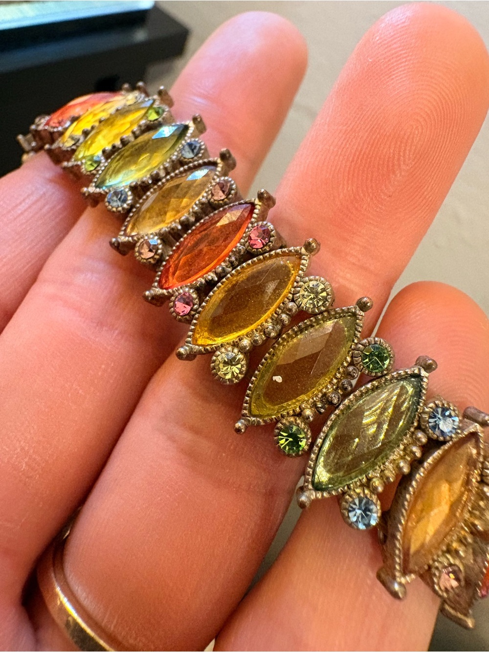 Vintage Multicolor Marquise Crystal Stretch Bracelet